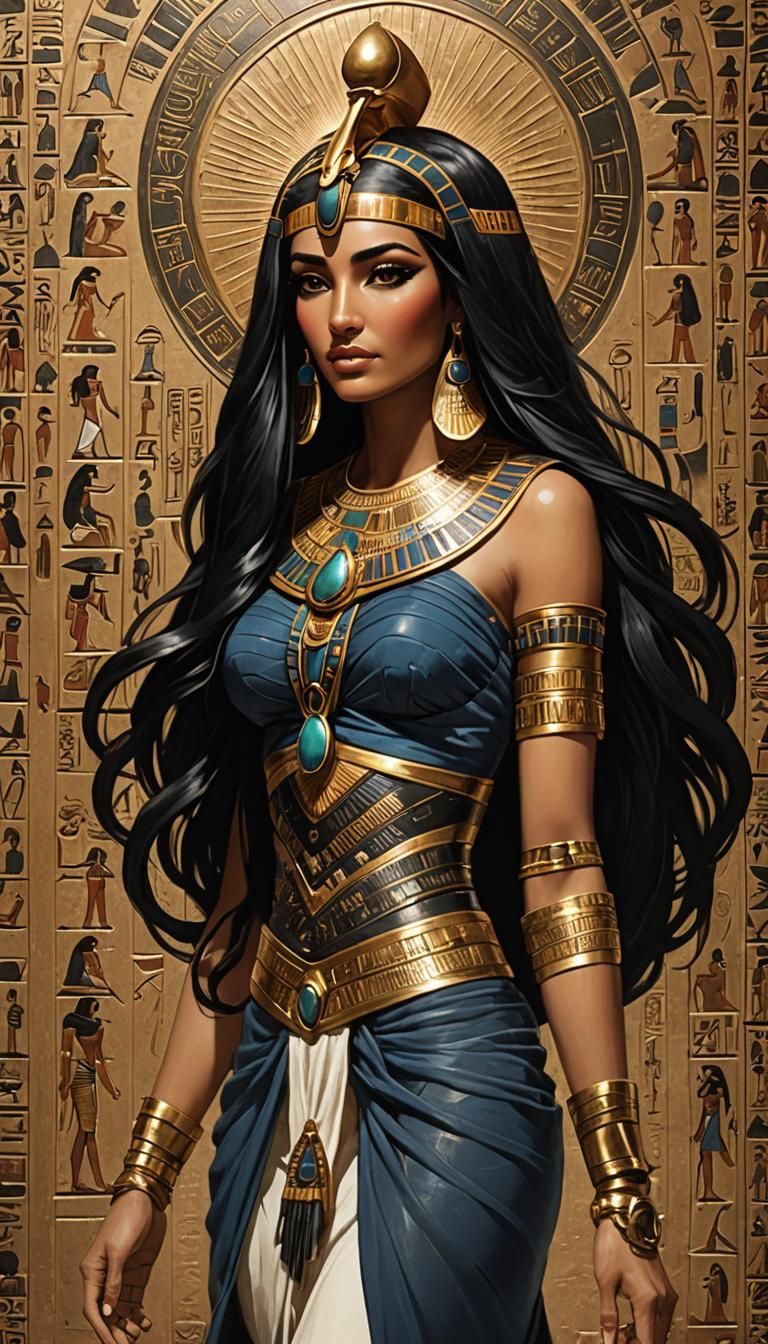 Elegant Egyptian Goddess with Long Black Hair