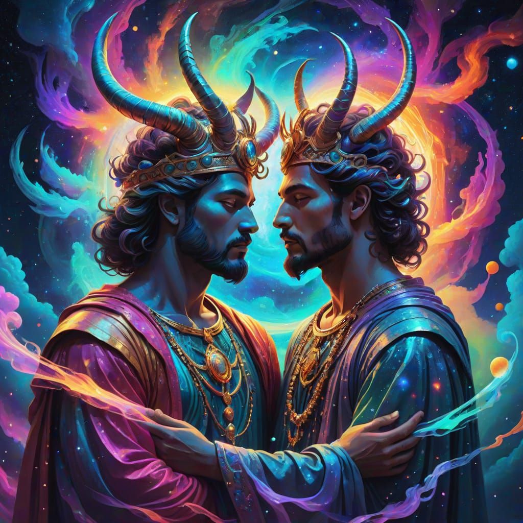 Surreal Cosmic King in Vibrant, Iridescent Dance