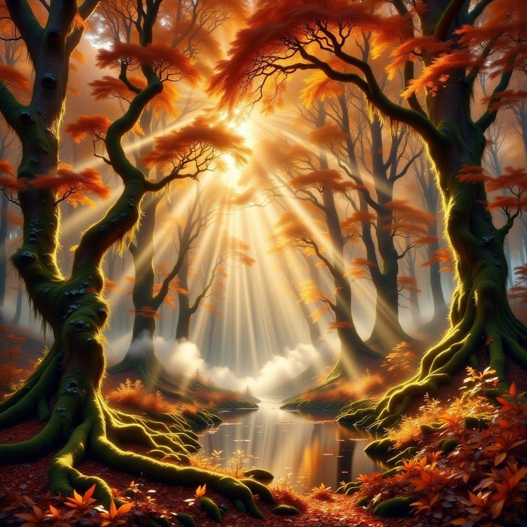 Surreal Autumn Scene in Dreamy, Ethereal Lighting