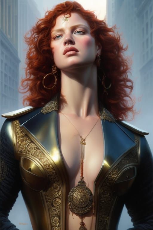 Hyperrealistic Redhead Goddess Portrait with Dramatic Lighti...