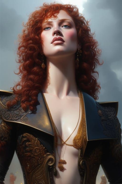 Hyperrealistic Red-Headed Goddess Portrait with Dramatic Lig...