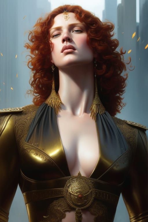 Red-Headed Goddess Portrait with Dramatic Lighting
