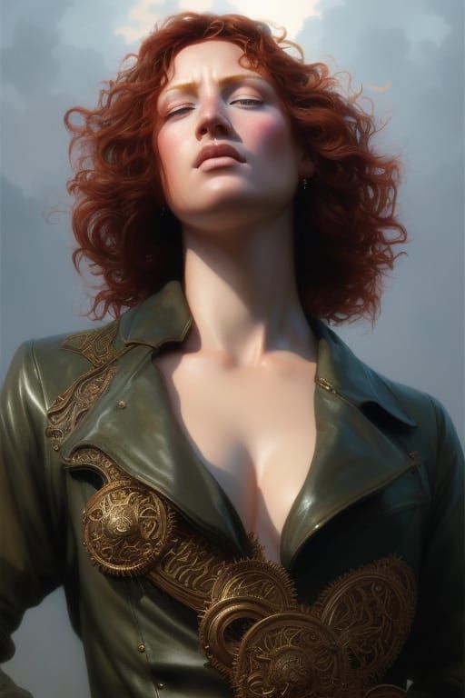 Hyperrealistic Red-Headed Goddess Portrait with Dramatic Lig...