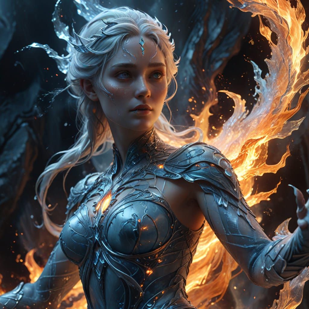 Goddess of Ice and Fire in Marble Style