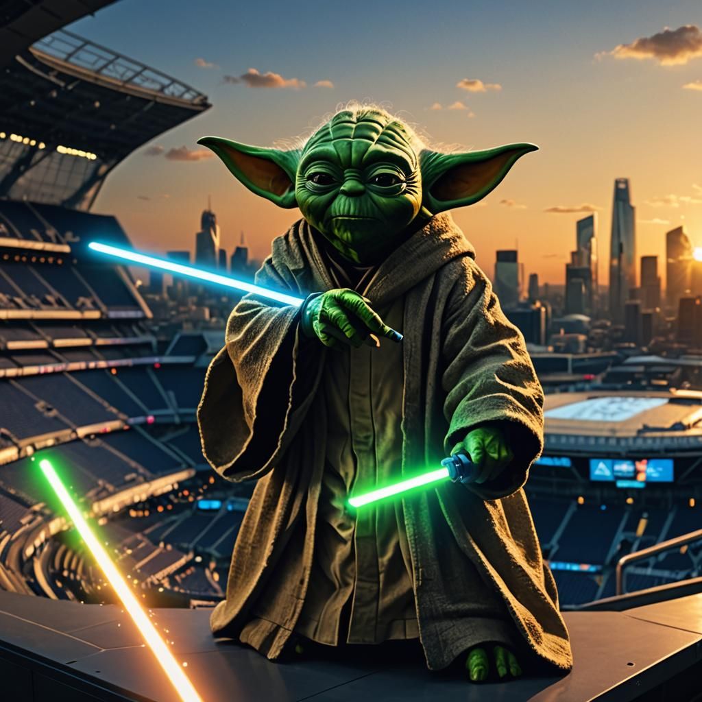 Master Yoda Lightsaber Flight Over London Stadium