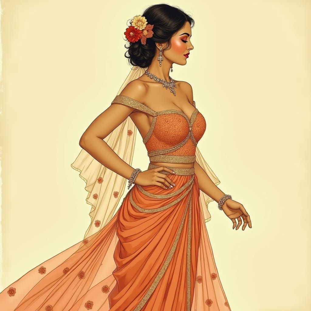 Indian Actress in Art Nouveau Style