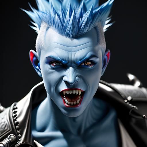 Blue Vampire with Mohawk Bares Fangs