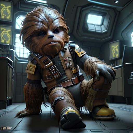 Confused Chewbacca's Banana Peel Mishap in 3D