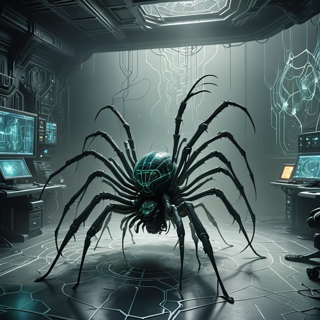 Spider Charting Computer in a Futuristic Laboratory