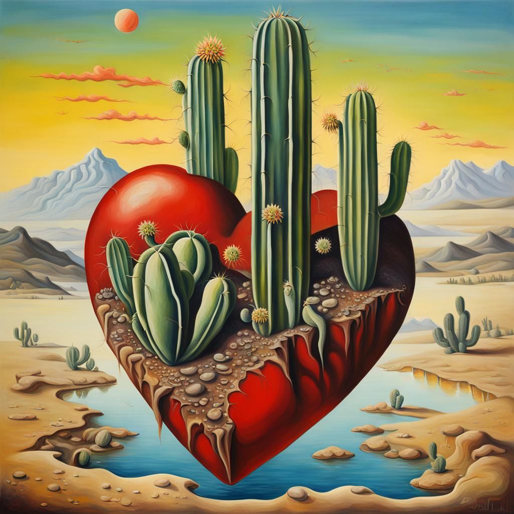 Surreal Cactus Heart in Dali Style