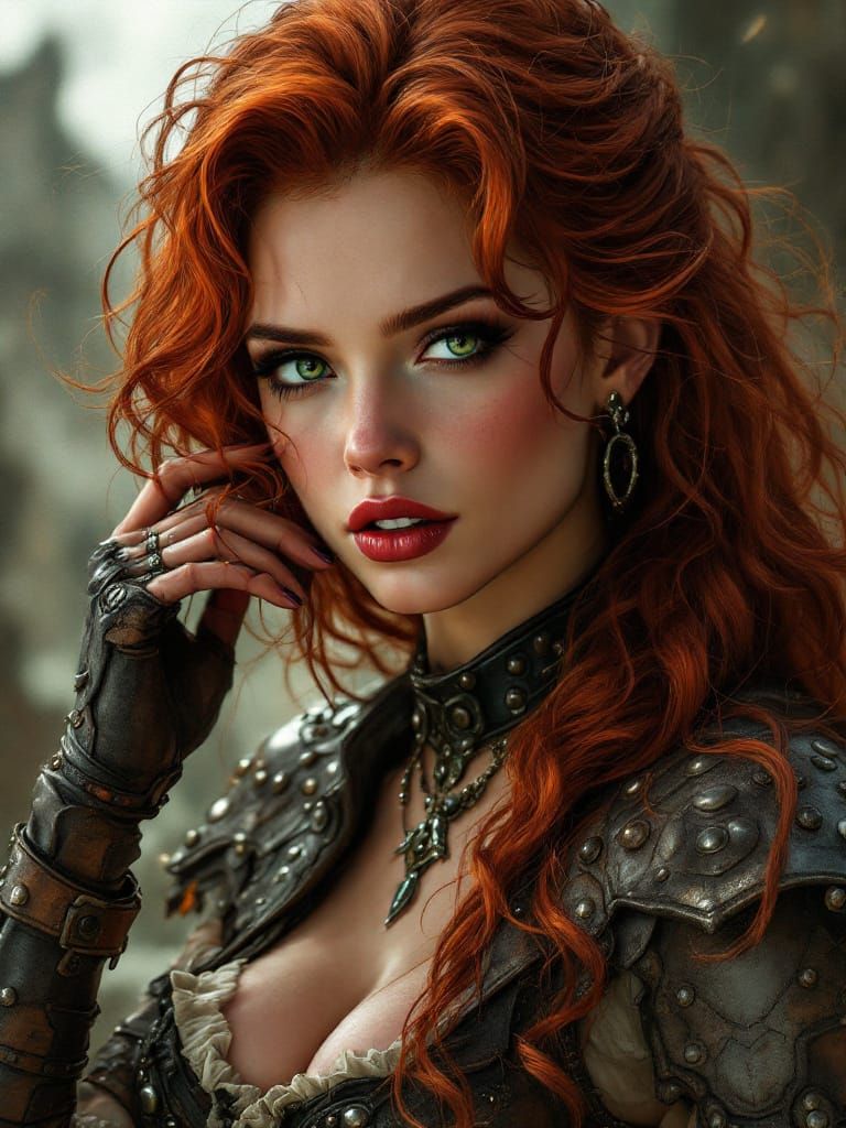 Red-Haired Warrior Woman in Post-Apocalyptic Armor