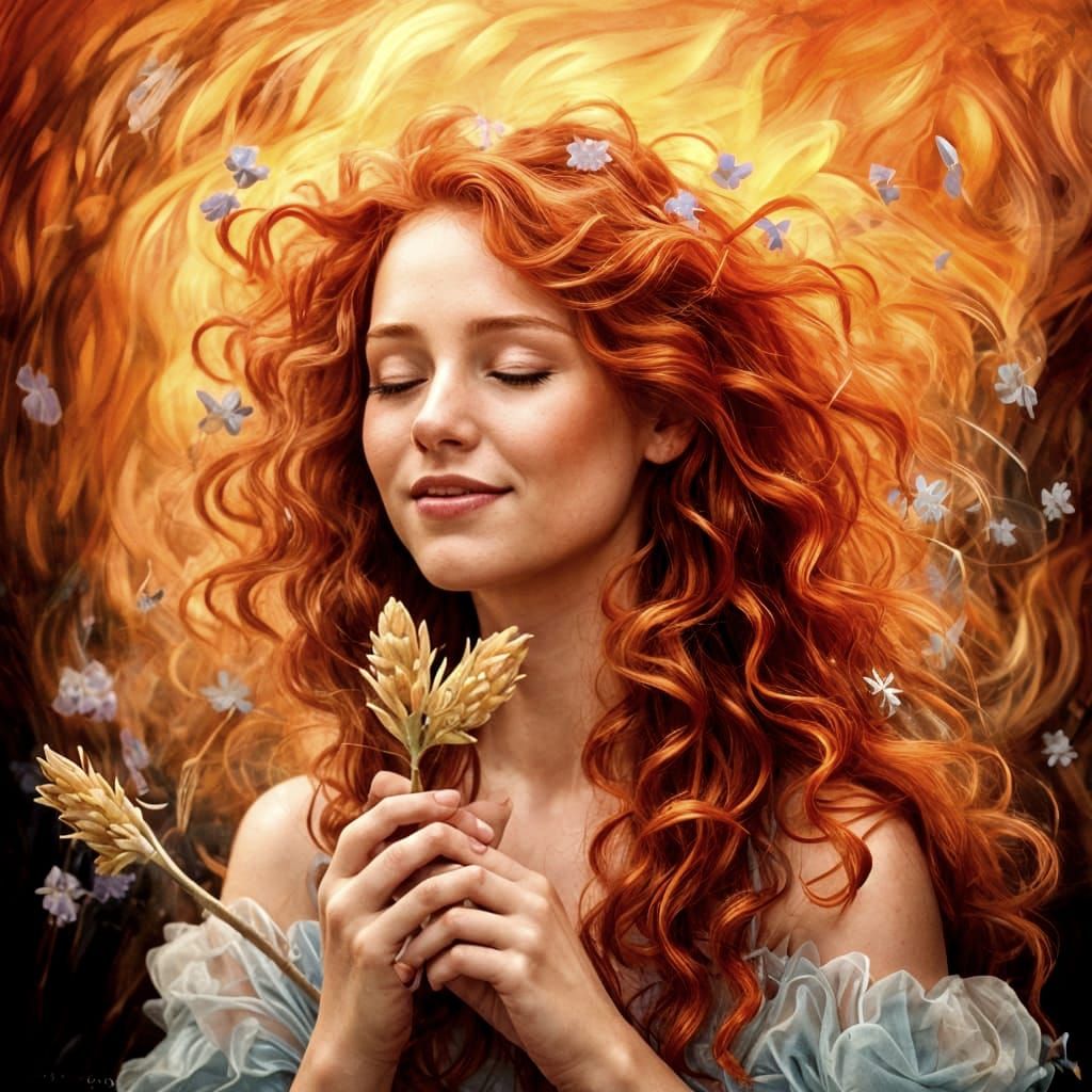 Red-Haired Princess Smelling Vanilla Pod in Dream