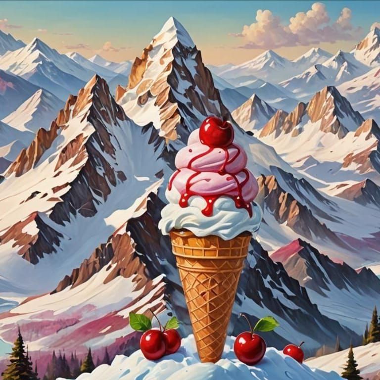 Ice Cream Cone with Cherry: A Masterpiece Painting