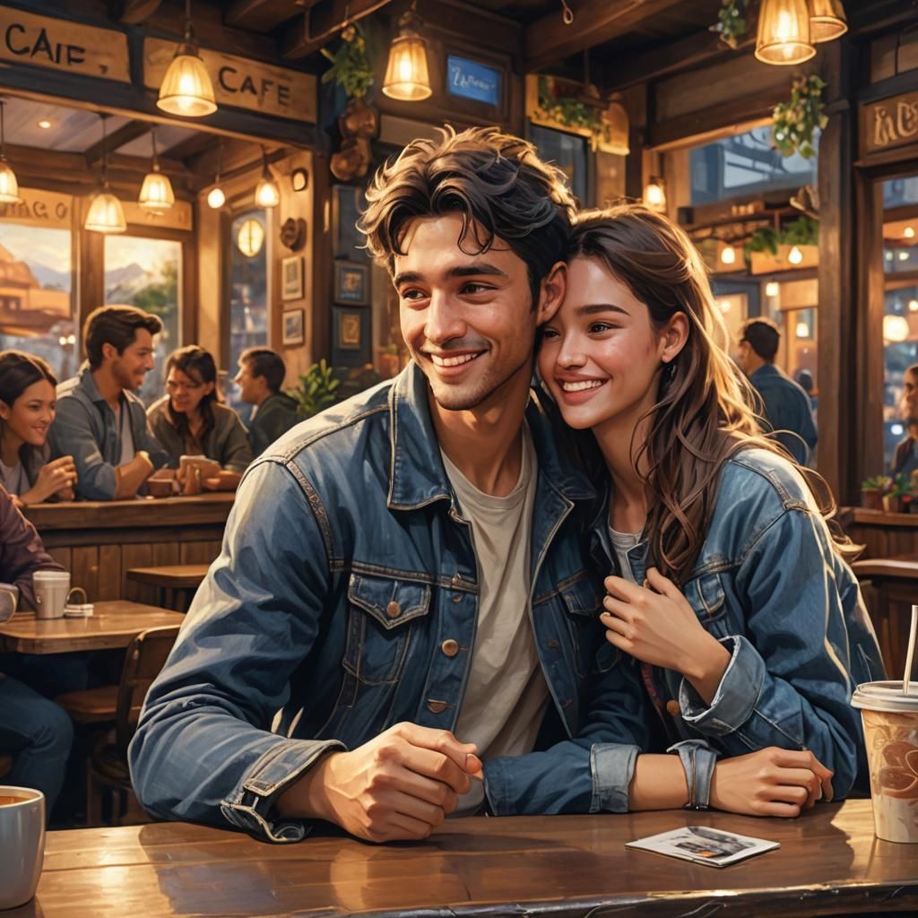 Cozy Cafe Conversation in Whimsical Fantasy Art