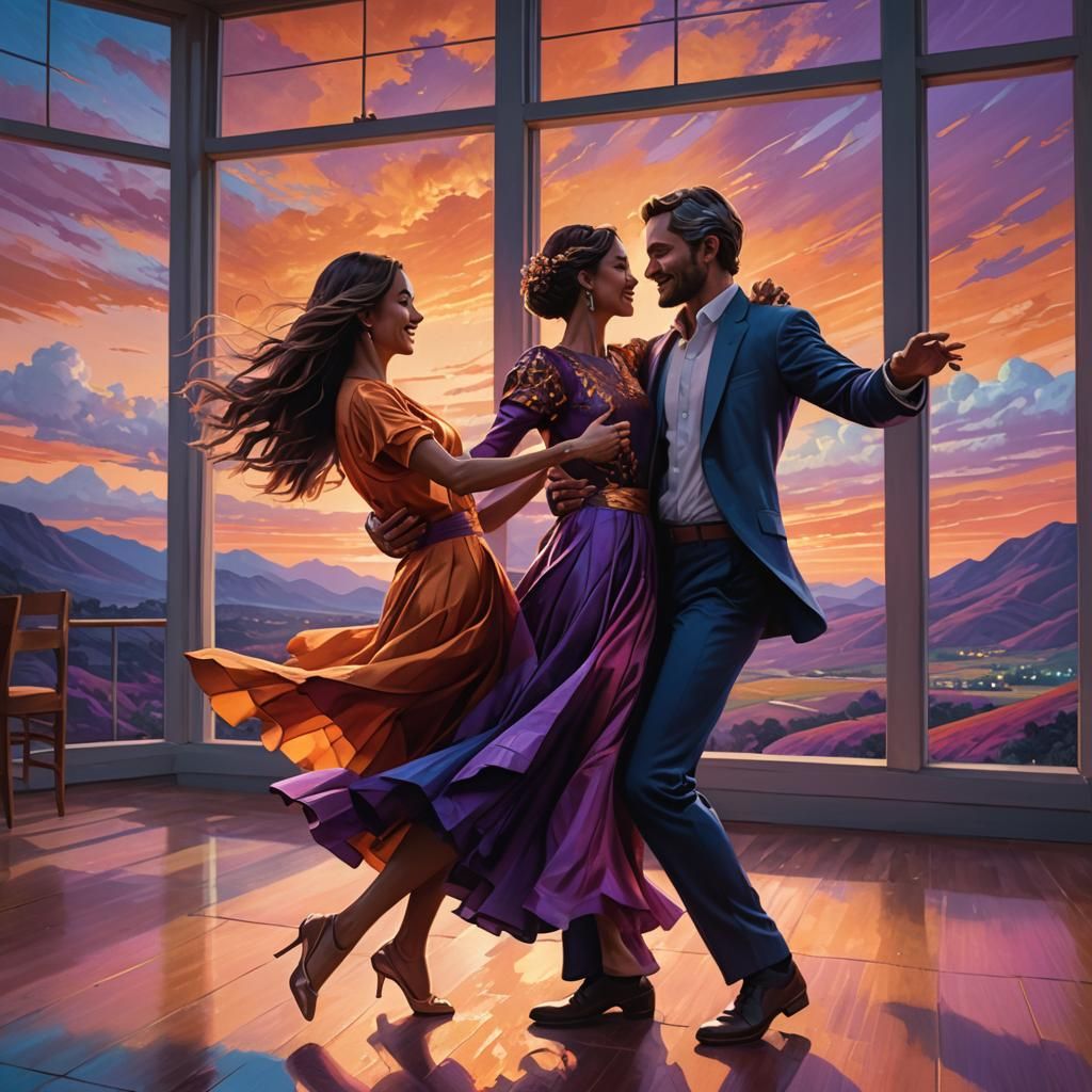 Romantic Couple Dancing at Dusk in Hyperrealism