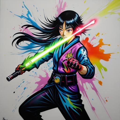 Manga Girl with Lightsaber in Graffiti Art Style