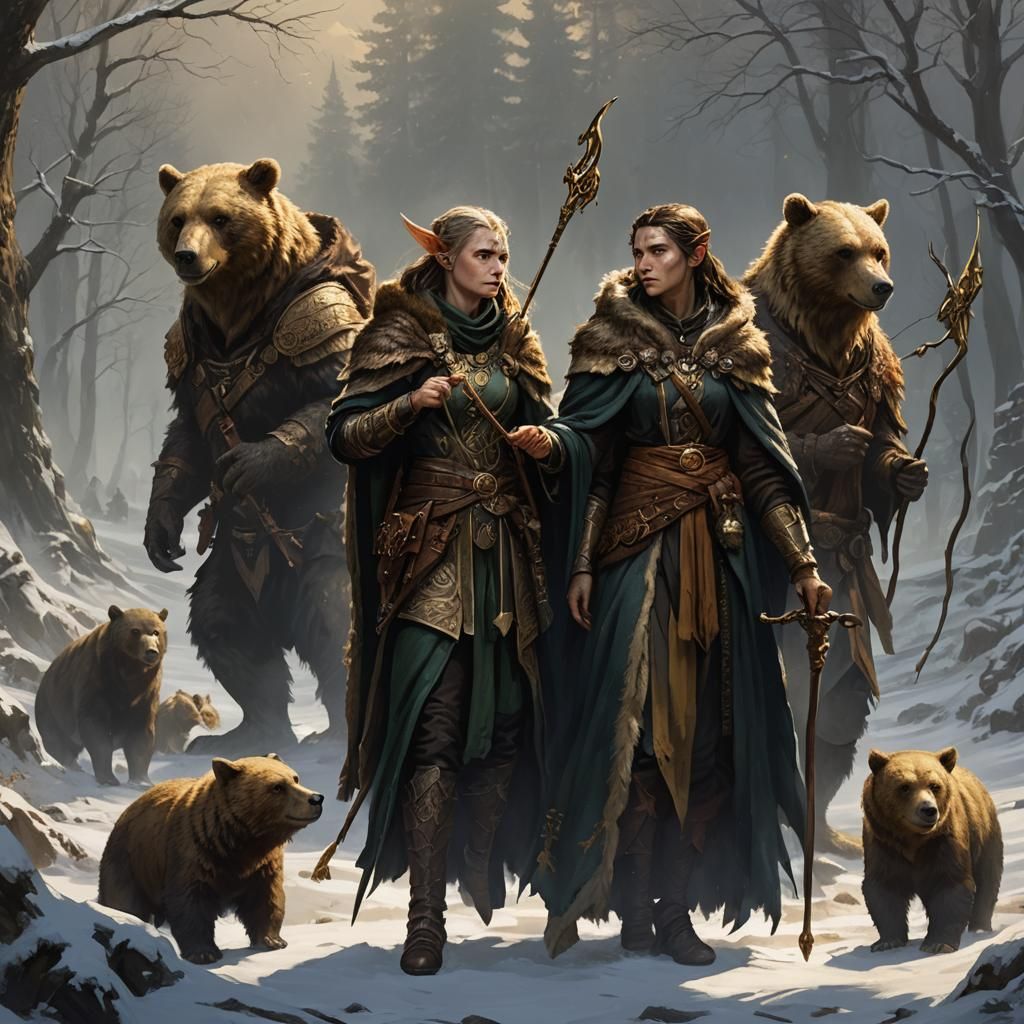 Fantasy Adventurers in a Dark Landscape