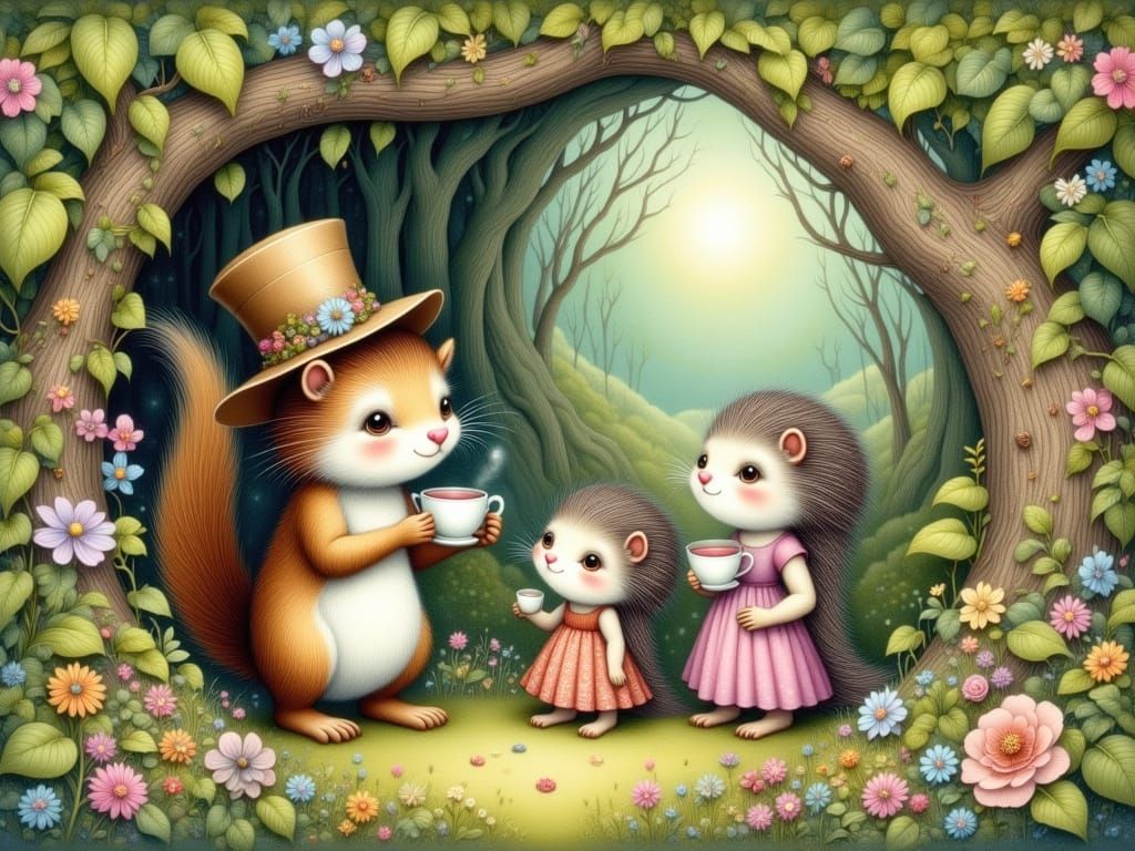 Squirrel's Tea Party in Enchanted Forest