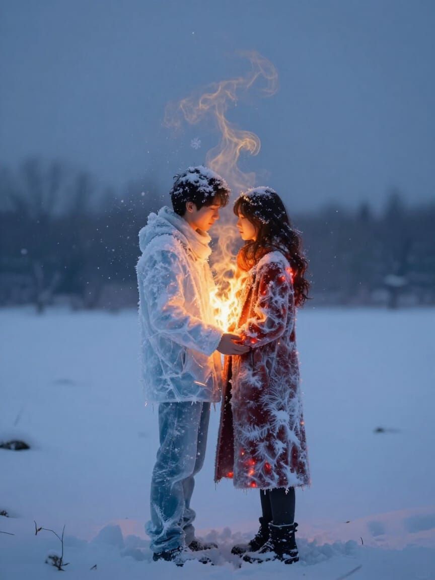 Love's Transformation in a Surreal Winter Landscape