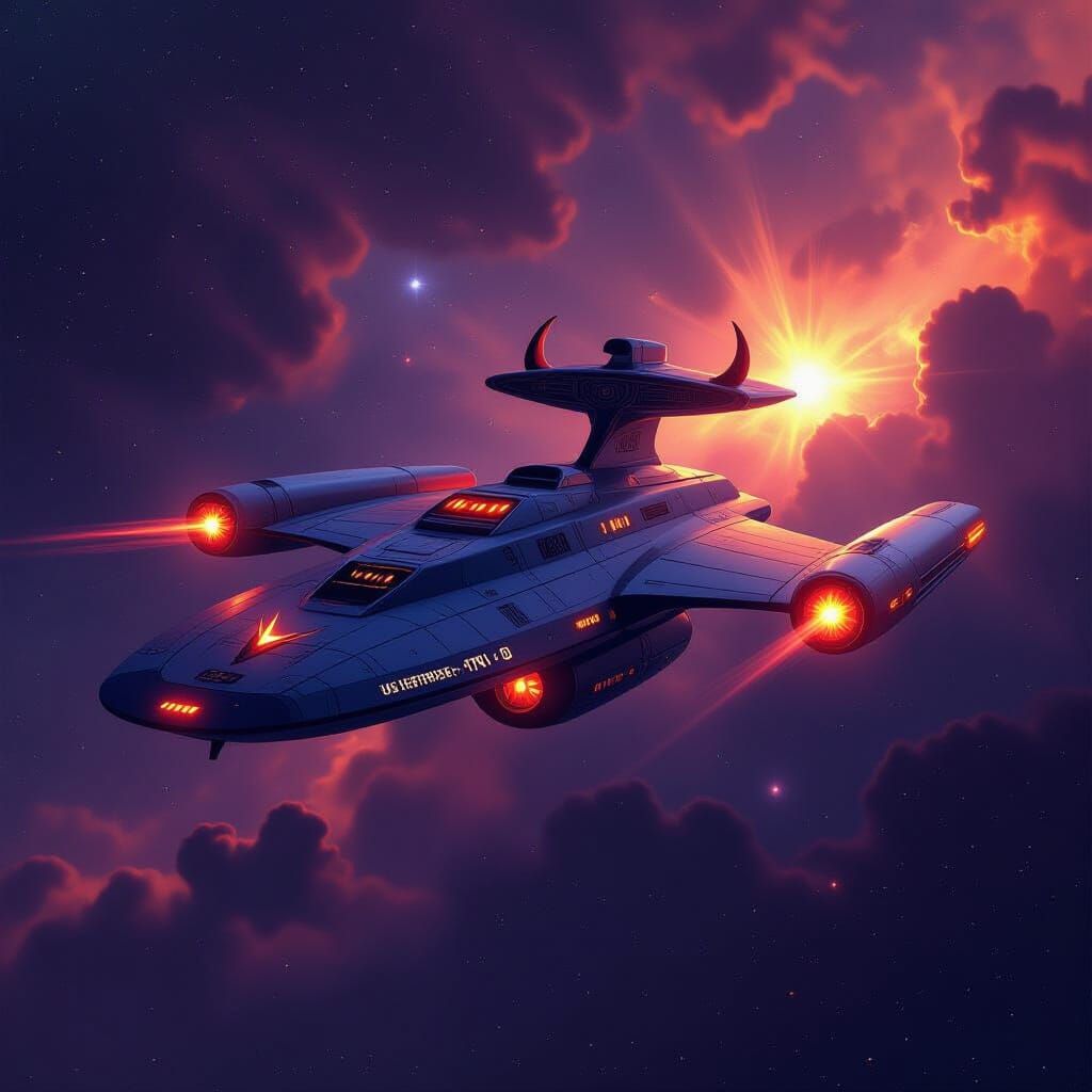 Starfleet Enterprise-D with Demonic Accents in Nebula