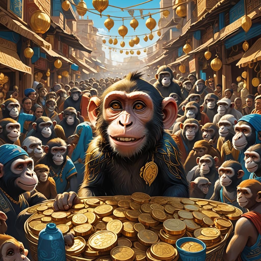 Abu's Sly Smile: Vibrant Marketplace Illustration