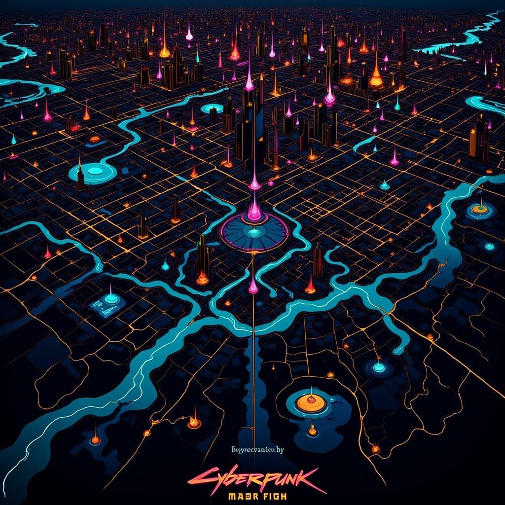 Night City Map: Cyberpunk Red Neon Street Grid
