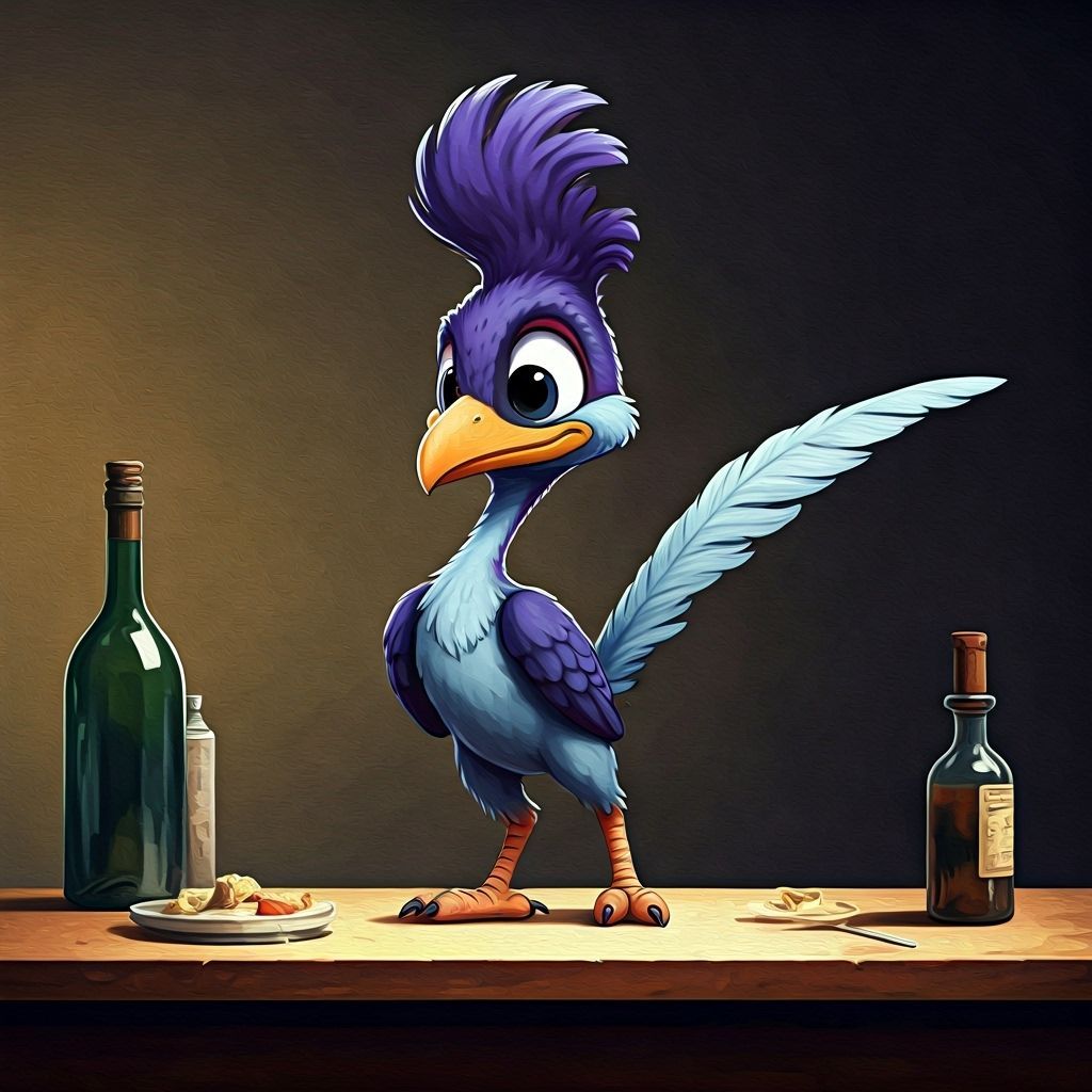 Chibi Roadrunner Dancing in Epic Gouache Masterpiece