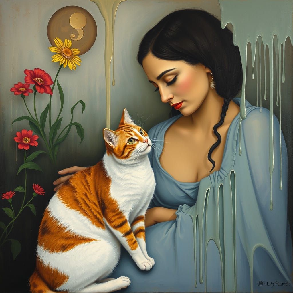 Surrealist Garden Scene in Oil on Canvas