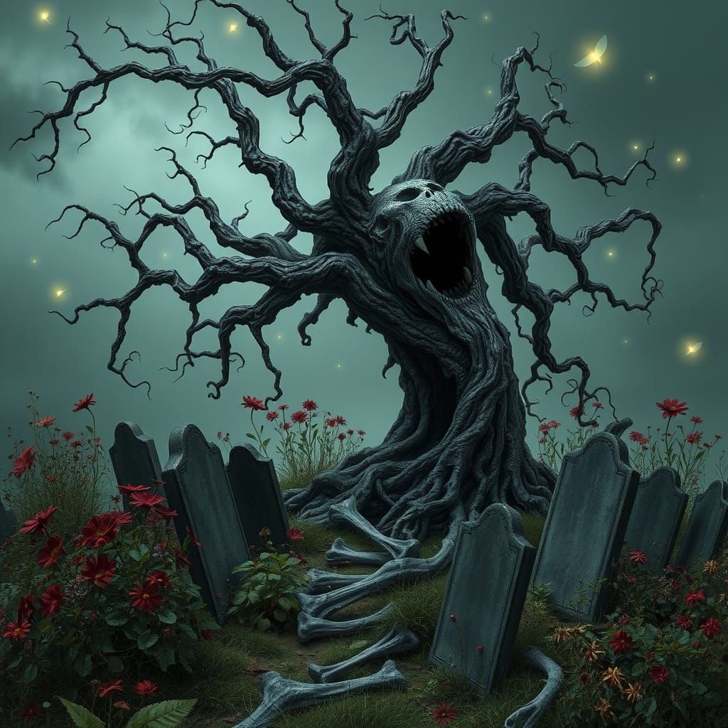 Haunting Garden of Spectral Blooms