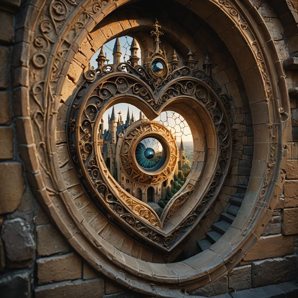 Surreal Heart Floating in Eye Reflection, Dreamlike Art