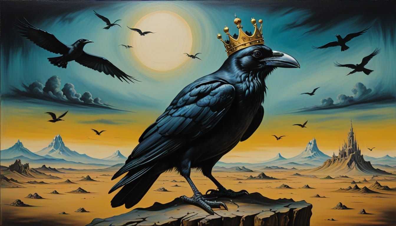 Surreal Crowned Crow in Salvador Dali Style