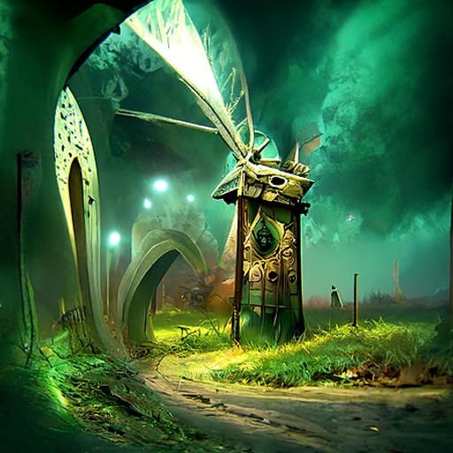 Windmill Gate to a Mystical Green Ghost Realm