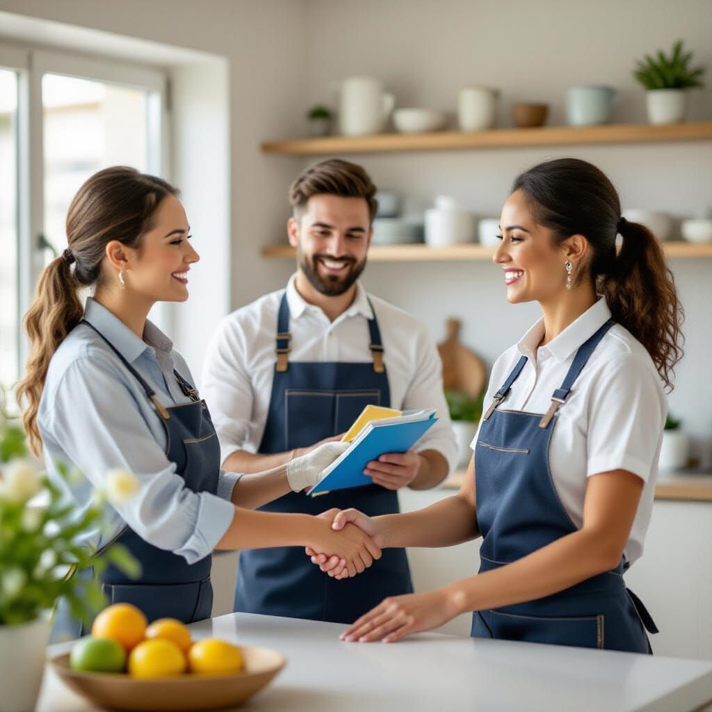 Happy Customer Thanks Cleaner in Bright Home Interior