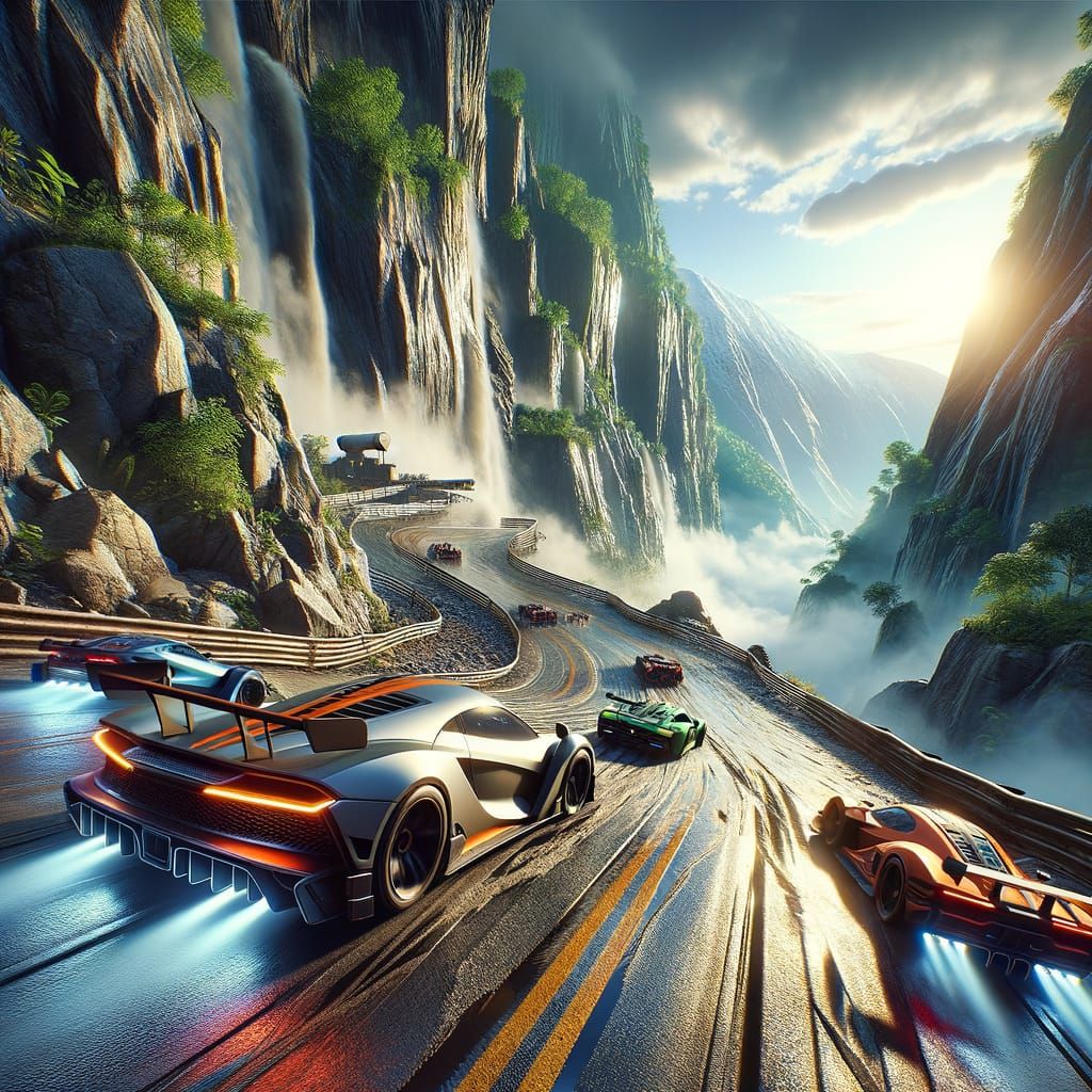 Thrilling Cliffside Racing Scene in High-Definition