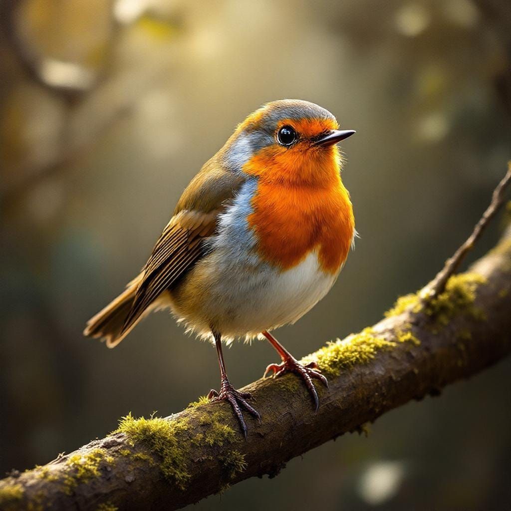 Robin on Branch in Oil Painting Style