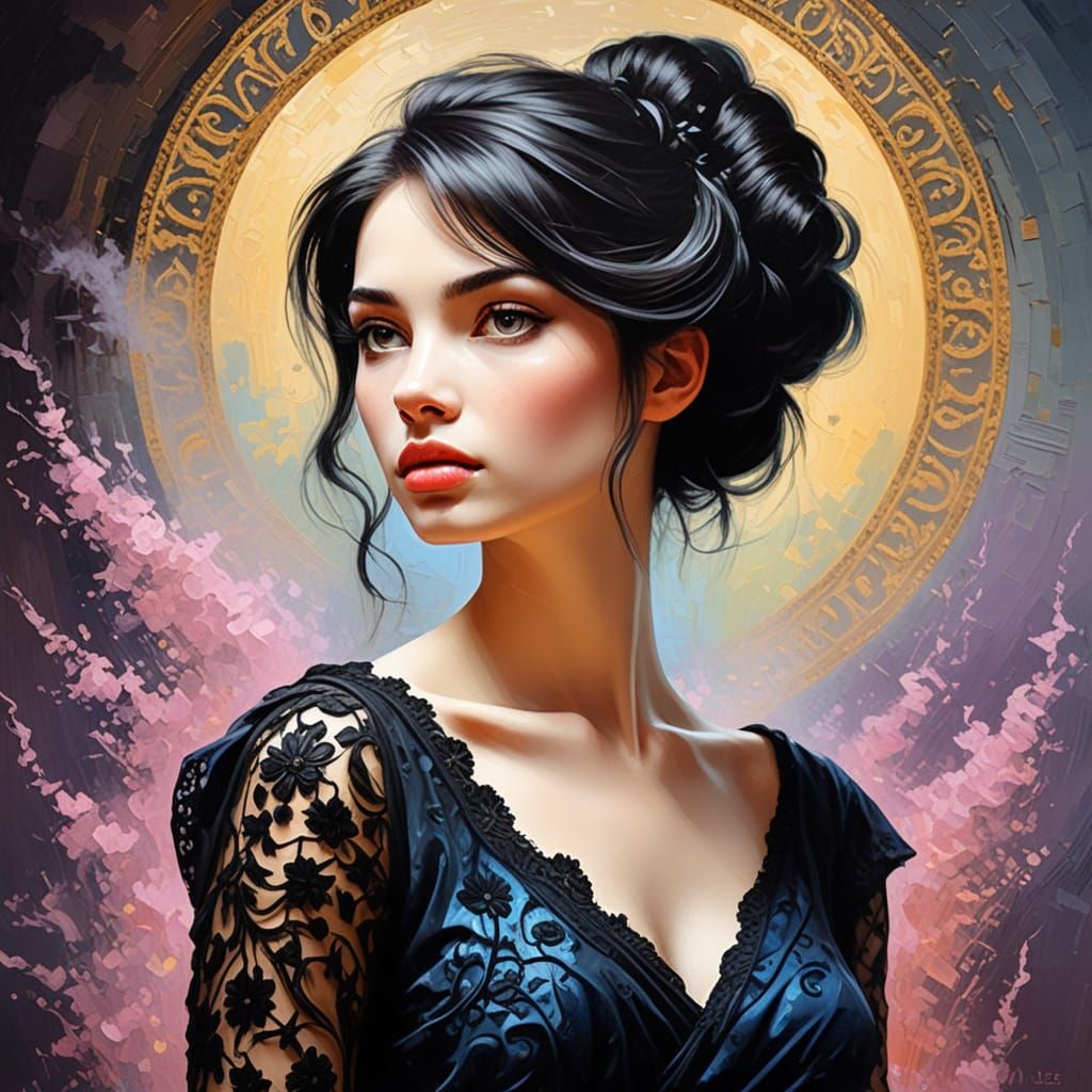 Ethereal Woman in Lace Gown with Ornate Details