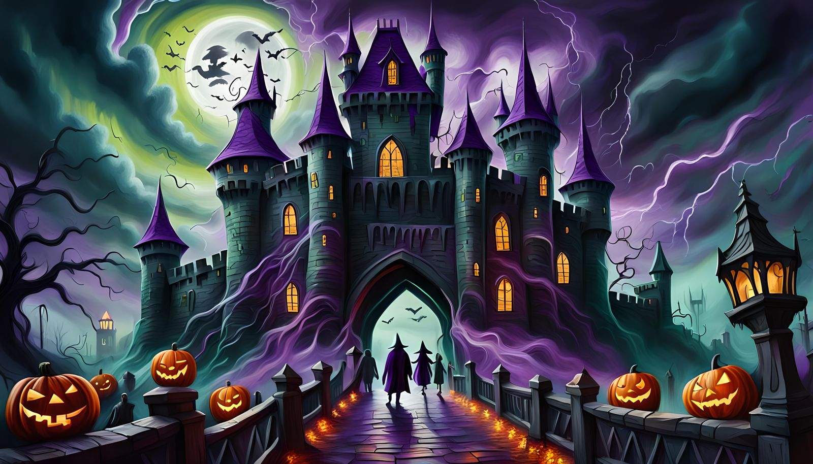 Halloween at Haunted Castle: Gothic, Cosmic Illustration