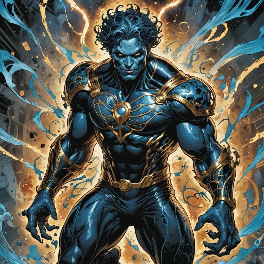 Blue Mutant Villain in Modern Comic Style
