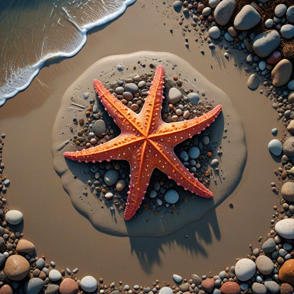 Hyper-Realistic Starfish in Serene Oceanic Wonderland