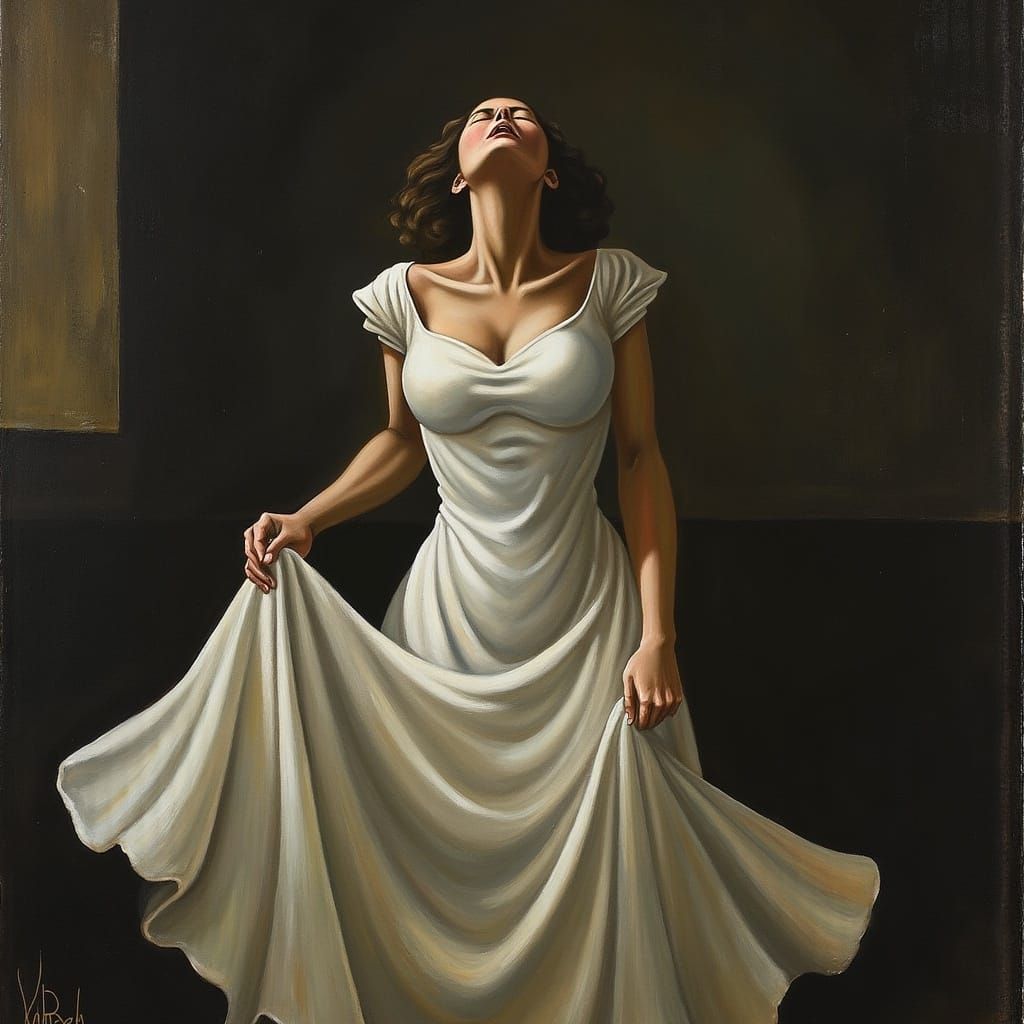 Expressive Portrait of Woman in White Gown