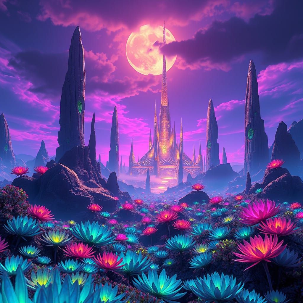 Surreal, Iridescent Fantasy Landscape in Fantasy Concept Art...