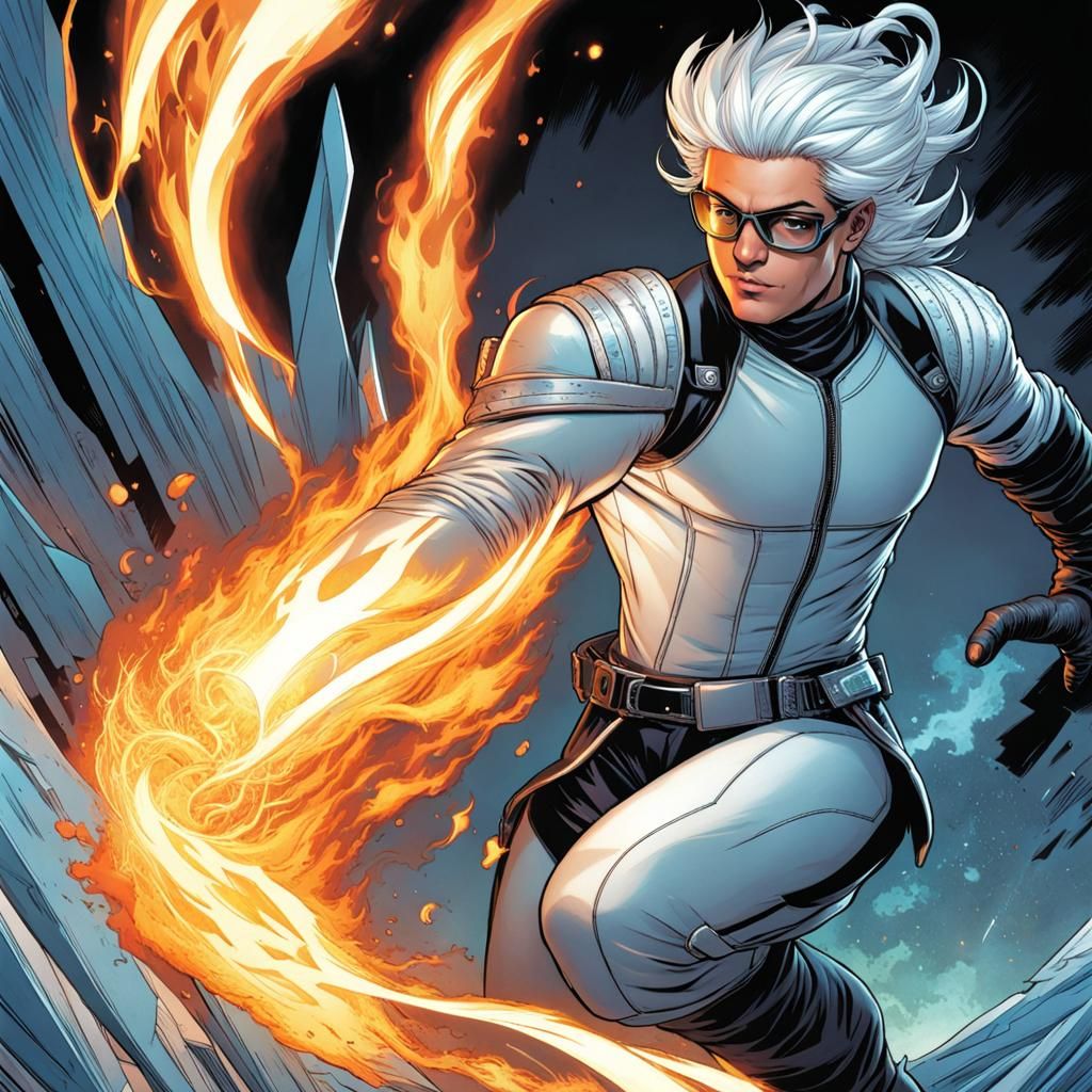 Superhero in Straightjacket with Fire and Ice Powers