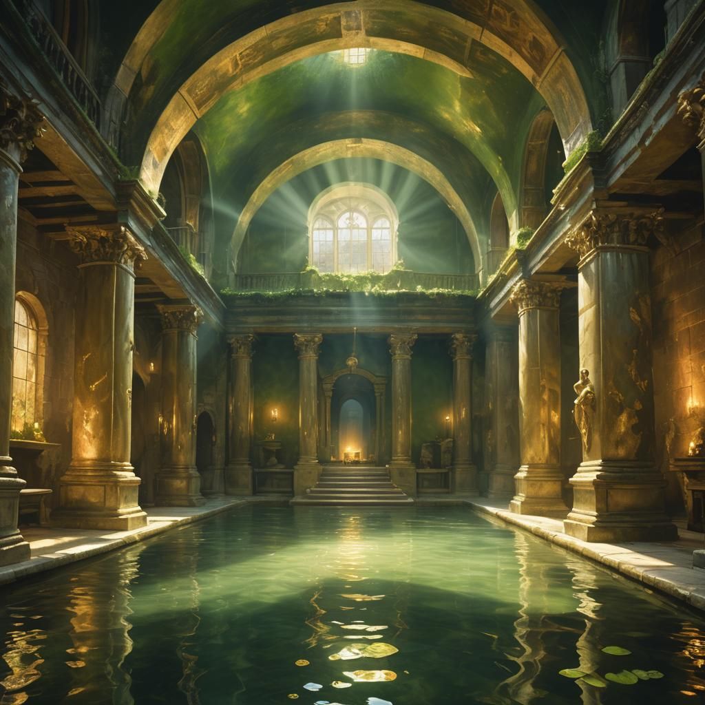 Illuminated Roman Bath in Baroque Style