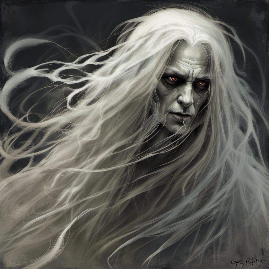 Sinister Ghost with Long White Hair