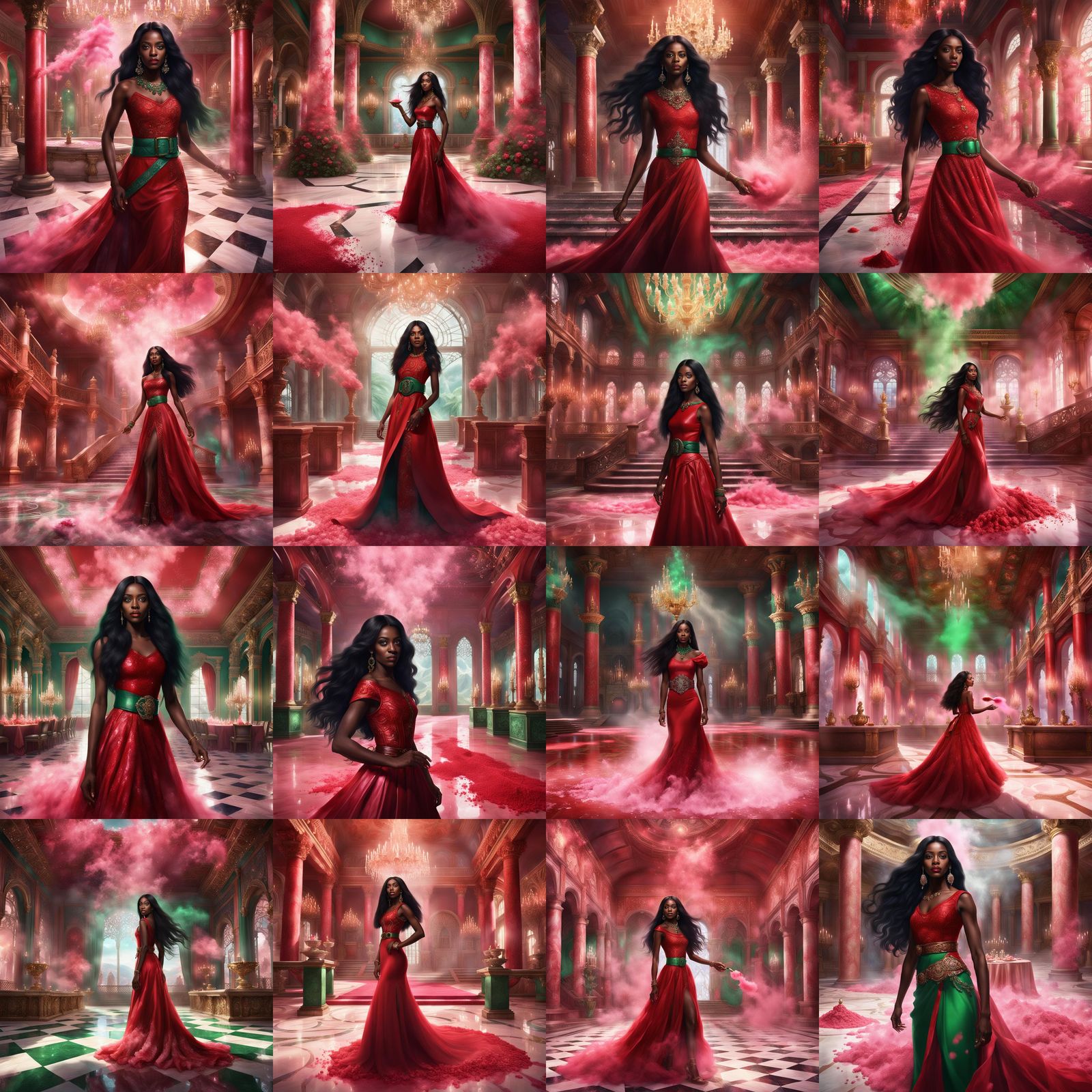 Woman Blows Pink Powder in Crystal Castle Hall