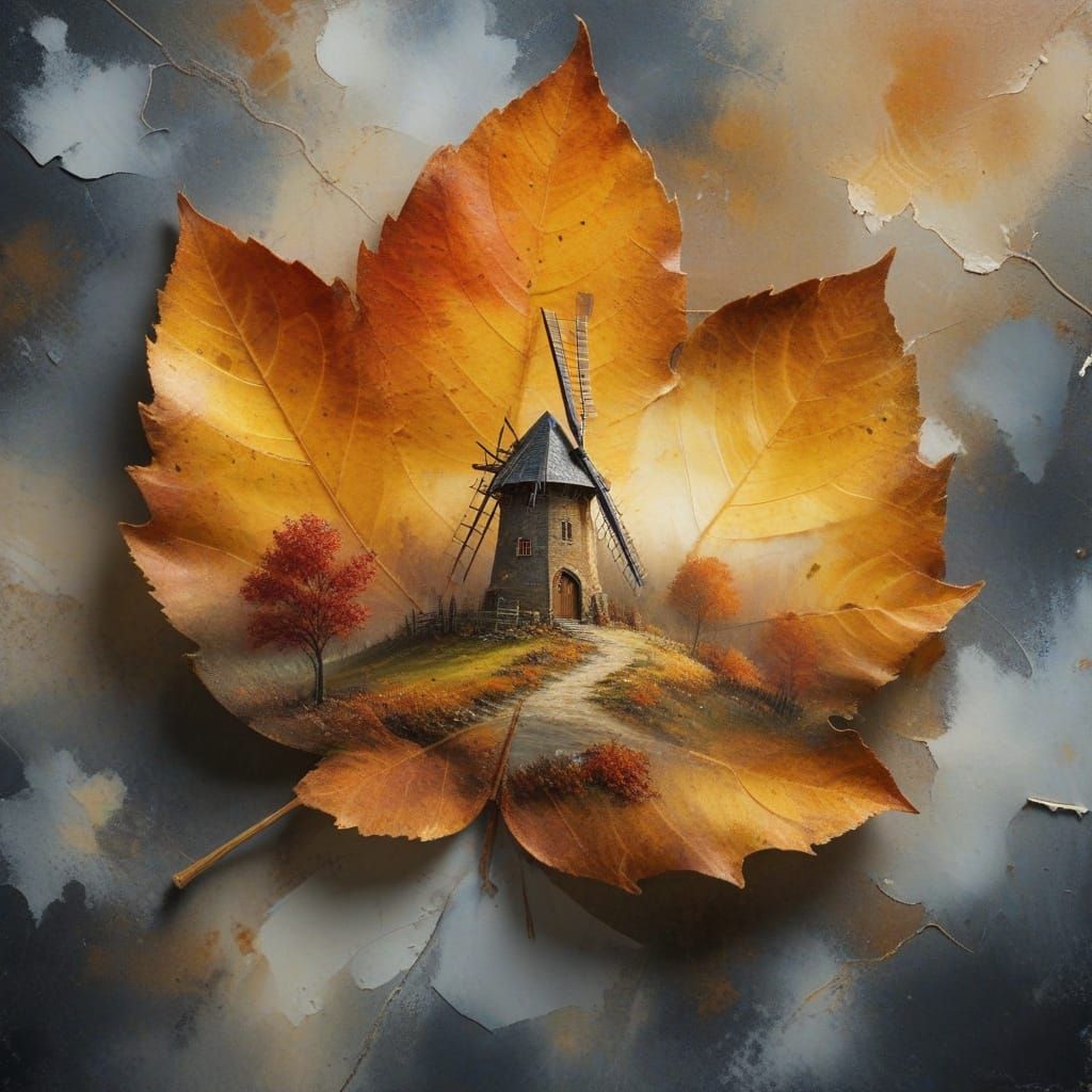 Surreal Autumn Landscape Unfolds on a Single Leaf in Hyper-D...