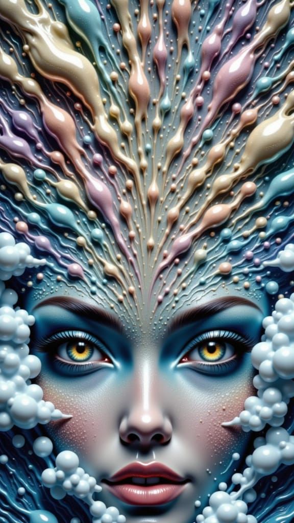 Water Goddess with Rainbow Hair in Ethereal Style