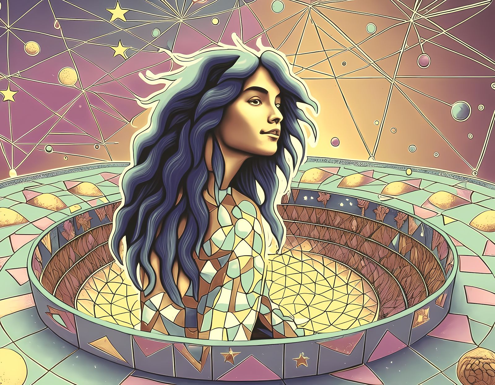 Surreal Cosmic House with Geometric Patterns and Golden Rati...