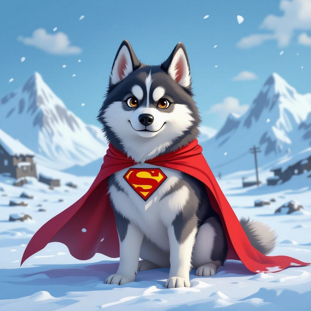 Heroic Husky in Post-Apocalyptic Winter Landscape
