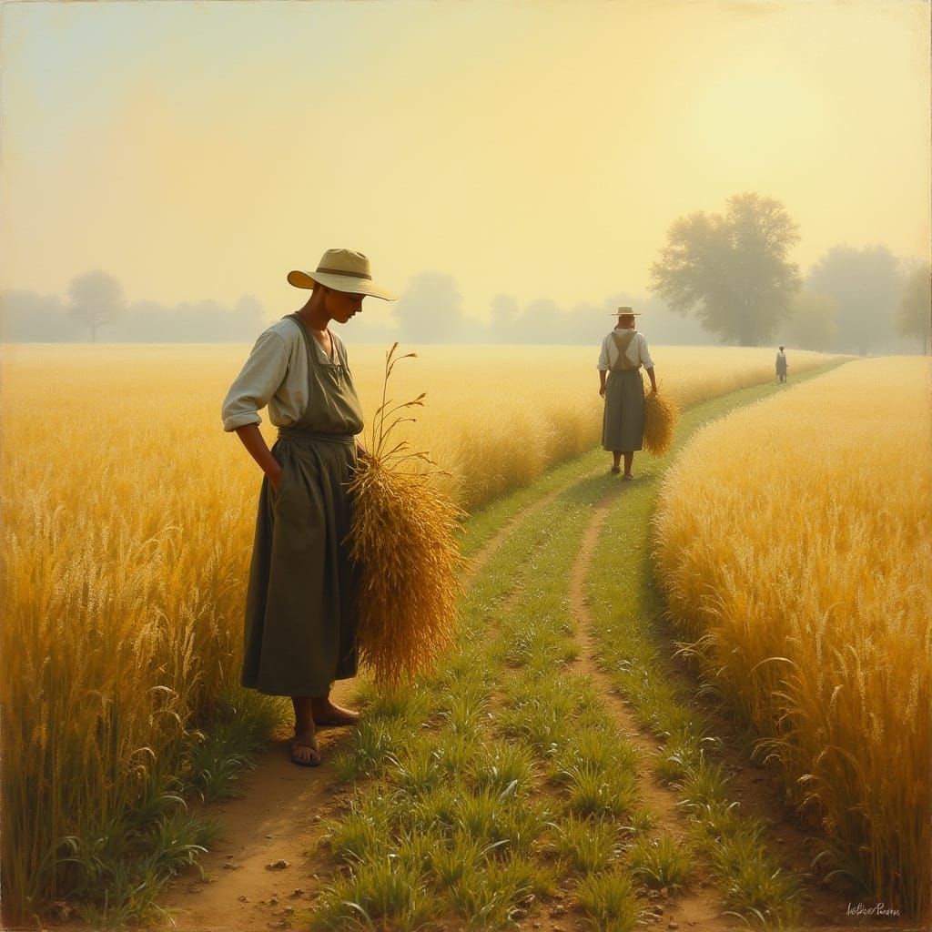 Simple Laborers Harvest Asparagus in Golden Morning Light